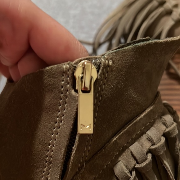 Marc Fisher fringe army green open toe ankle booties - Picture 6 of 7